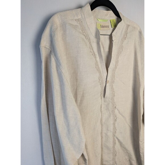 CUBAVERA Shirt Mens L Linen Blend Pullover Guayabera Long Sleeve - Picture 2 of 14